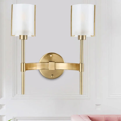 DecorBites™ DecorBites™ Modern Gold Wall Sconce with White Glass Shade - 2 Bulb Metal Light Fixture