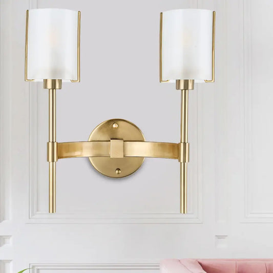 DecorBites™ DecorBites™ Modern Gold Wall Sconce with White Glass Shade - 2 Bulb Metal Light Fixture