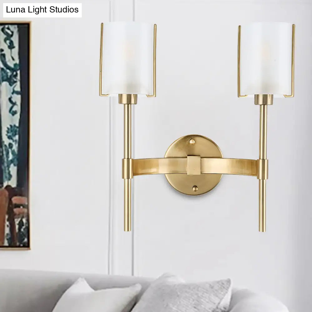 DecorBites™ DecorBites™ Modern Gold Wall Sconce with White Glass Shade - 2 Bulb Metal Light Fixture