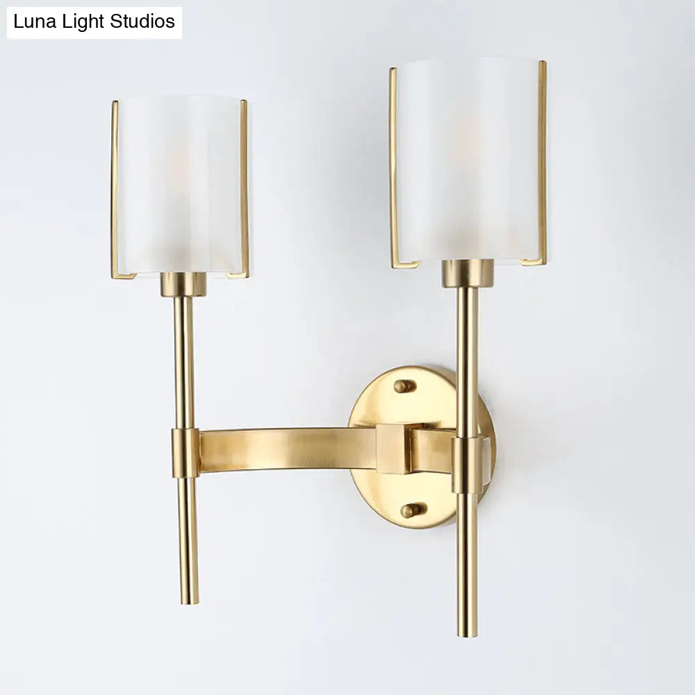 DecorBites™ DecorBites™ Modern Gold Wall Sconce with White Glass Shade - 2 Bulb Metal Light Fixture