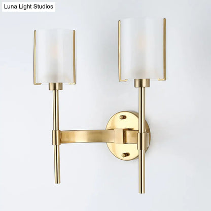 DecorBites™ DecorBites™ Modern Gold Wall Sconce with White Glass Shade - 2 Bulb Metal Light Fixture
