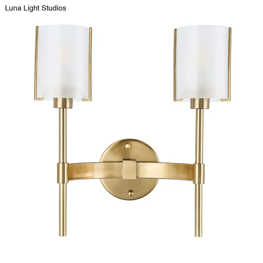 DecorBites™ DecorBites™ Modern Gold Wall Sconce with White Glass Shade - 2 Bulb Metal Light Fixture