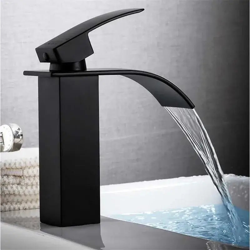 Black matte-finish waterfall basin faucet with sleek modern design for decorbites gold waterfall basin bathroom use