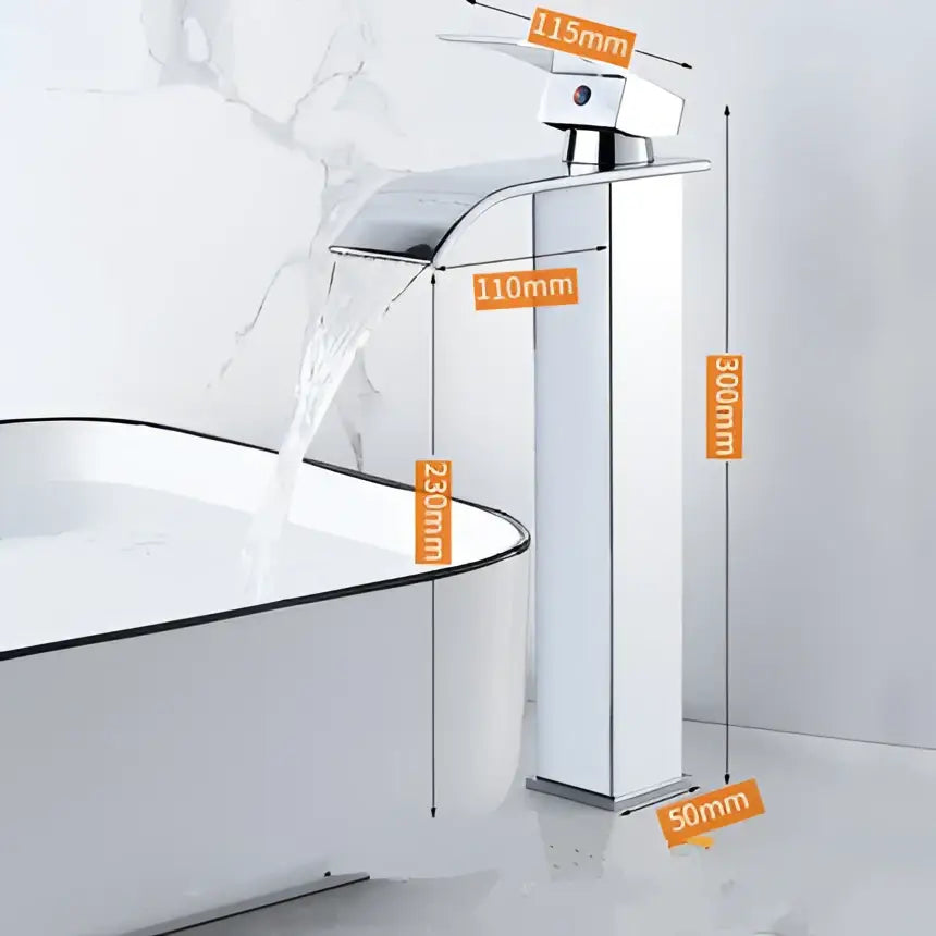 Modern chrome-finished basin faucet with sleek minimalist design and precise markings for decorbites gold waterfall basin use