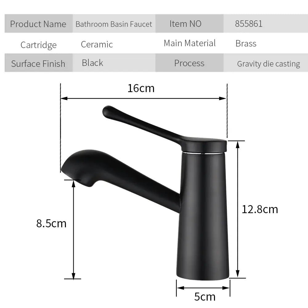 Modern black matte-finish brass bathroom basin faucet with ceramic cartridge and sleek design for decorbites gold waterfall use