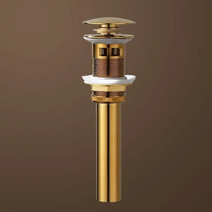 Modern gold waterfall basin faucet with gold-toned metal sink drain and fluted top cap for bathroom decorbites gold waterfall