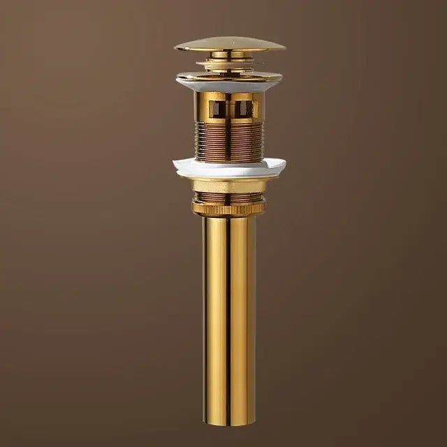 Modern gold waterfall basin faucet with gold-toned metal sink drain and fluted top cap for bathroom decorbites gold waterfall