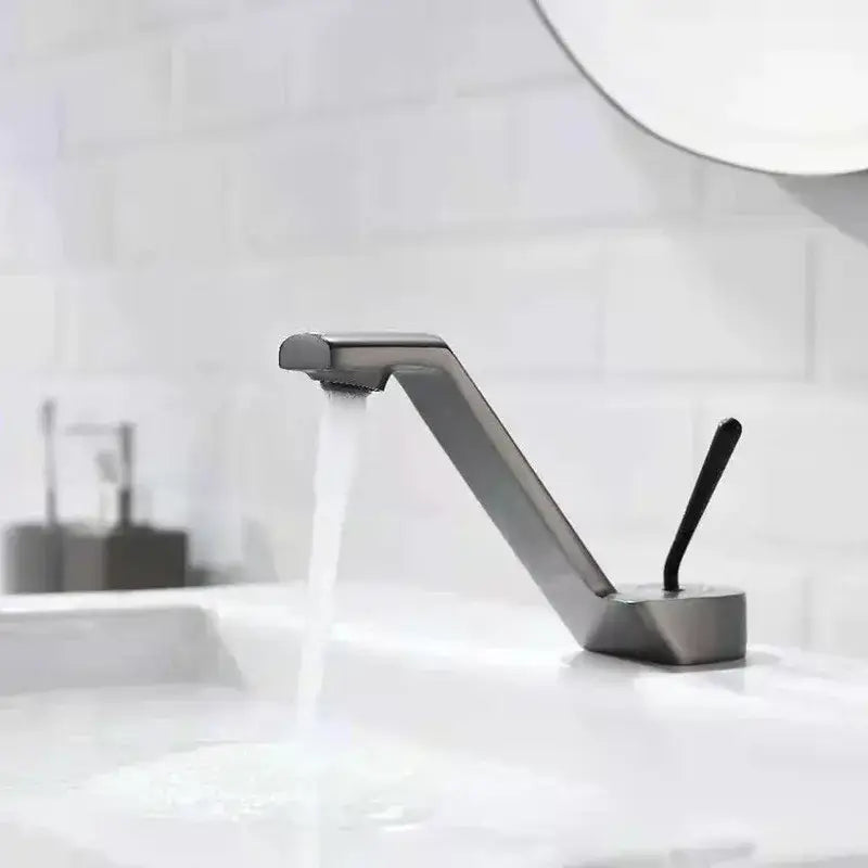 Modern matte black basin faucet with sleek angular design and single lever handle for bathroom decorbites black basin