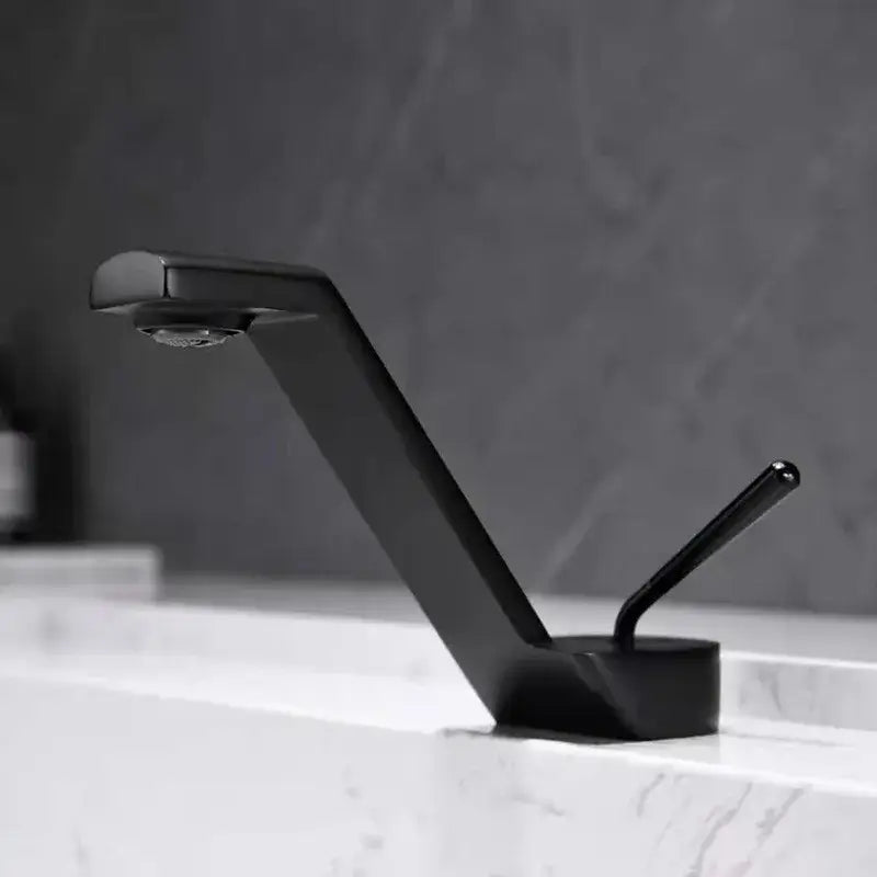 Modern gold waterfall black basin faucet with black matte finish and sleek angular design single lever handle decorbites black basin faucet