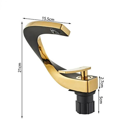 Modern gold waterfall brass basin faucet with sleek curved design in gold and black for bathroom decorbites brass basin