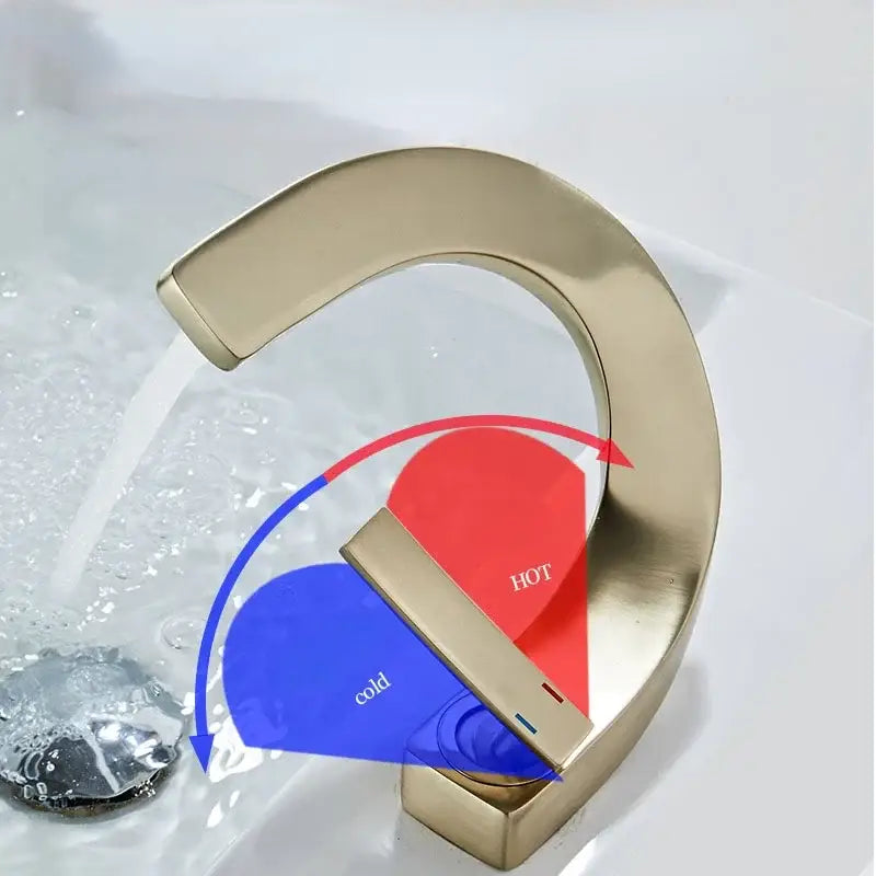 Modern gold waterfall brass basin faucet with brushed brass finish and dual-handle temperature control decorbites brass basin