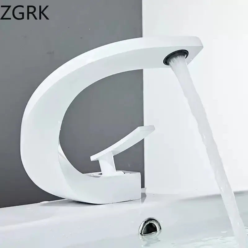 White zgrk modern brass basin faucet with sleek curved design and single lever handle for bathroom decorbites brass basin