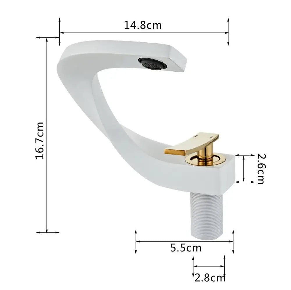 Modern gold waterfall mixer bathroom faucet with sleek curved design in white and gold for bathroom use
