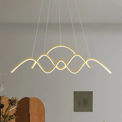 Decorbites modern gold metal led light fixture with sleek wave design for dining room in white warm light