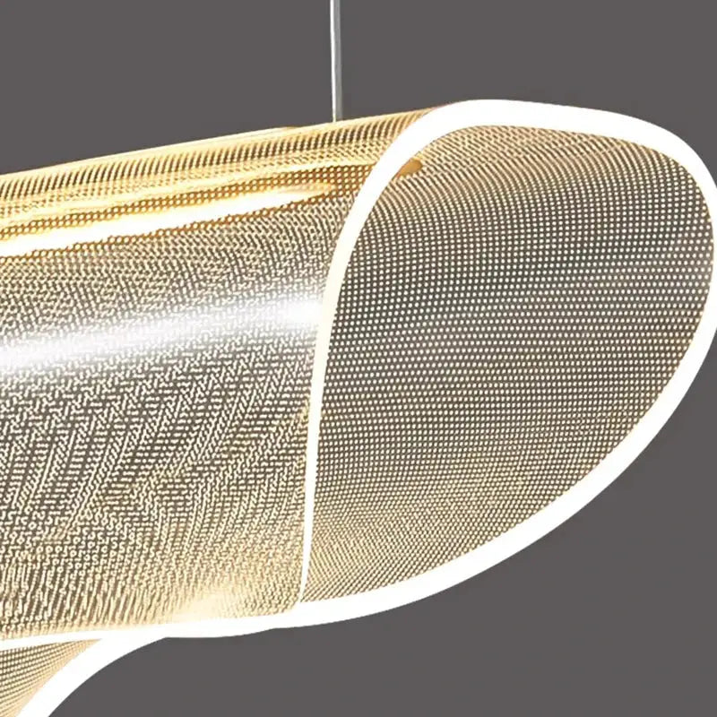 Modern gold wave mesh pendant light with perforated cylindrical design and white trim for dining room decorbites dining room