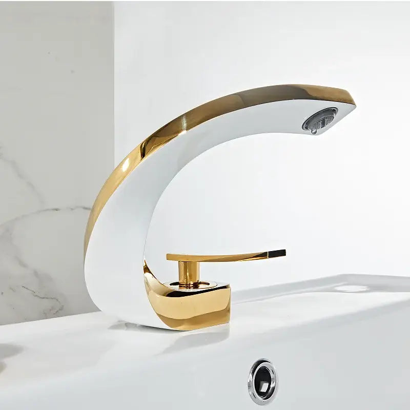 Modern gold and white ceramic bathroom faucet with curved spout for decorbites gold white bathroom basin use