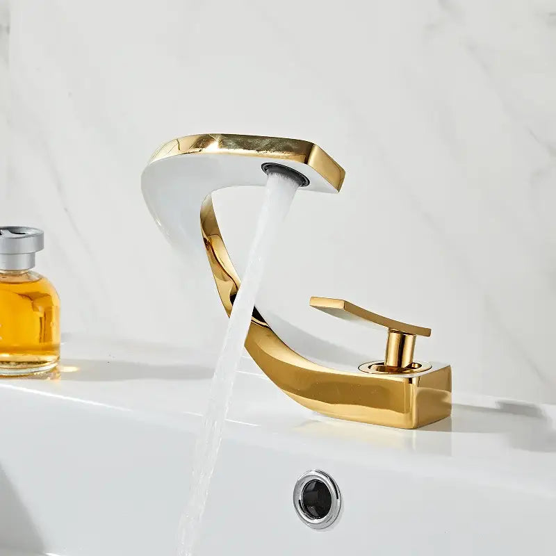 Modern gold white bathroom basin faucet with sleek curved spout for decorbites gold white bathroom decor