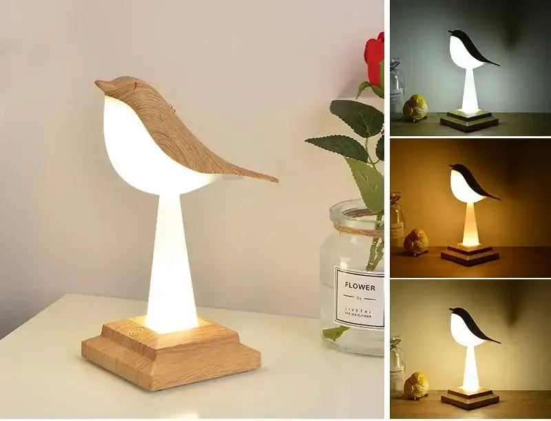 Modern gold and white decorbites bird table lamp wooden bird table lamp with smooth finish and warm glow for bedroom use