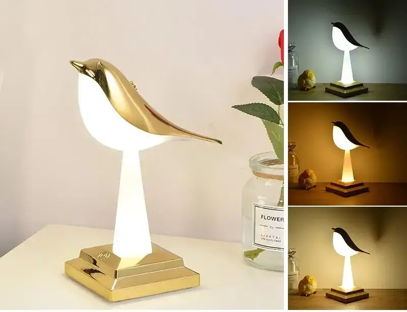 Modern gold and white bird table lamp decorbites bird table with sleek illuminated body for desk or bedroom use