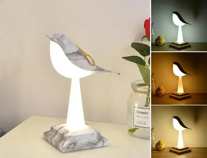 Modern gold and white bird table lamp with led night light and marble base for bedroom decorbites bird table use