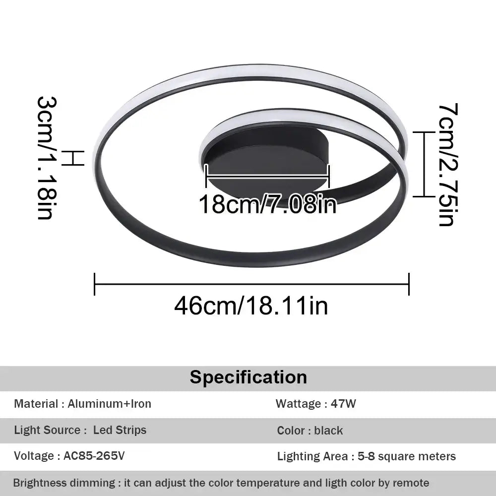 Modern black circular dimmable led ceiling lamp with sleek aluminum and iron frame for decorbites dimmable led lighting