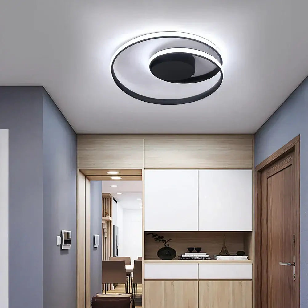 Modern gold and white decorbites dimmable led ceiling lamp with a sleek black and white circular design for living room decor