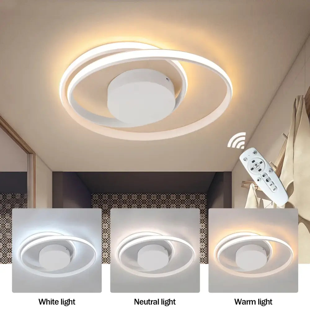 Modern gold and white dimmable led ceiling lamp with circular rings and adjustable warm neutral cool white lighting by decorbites