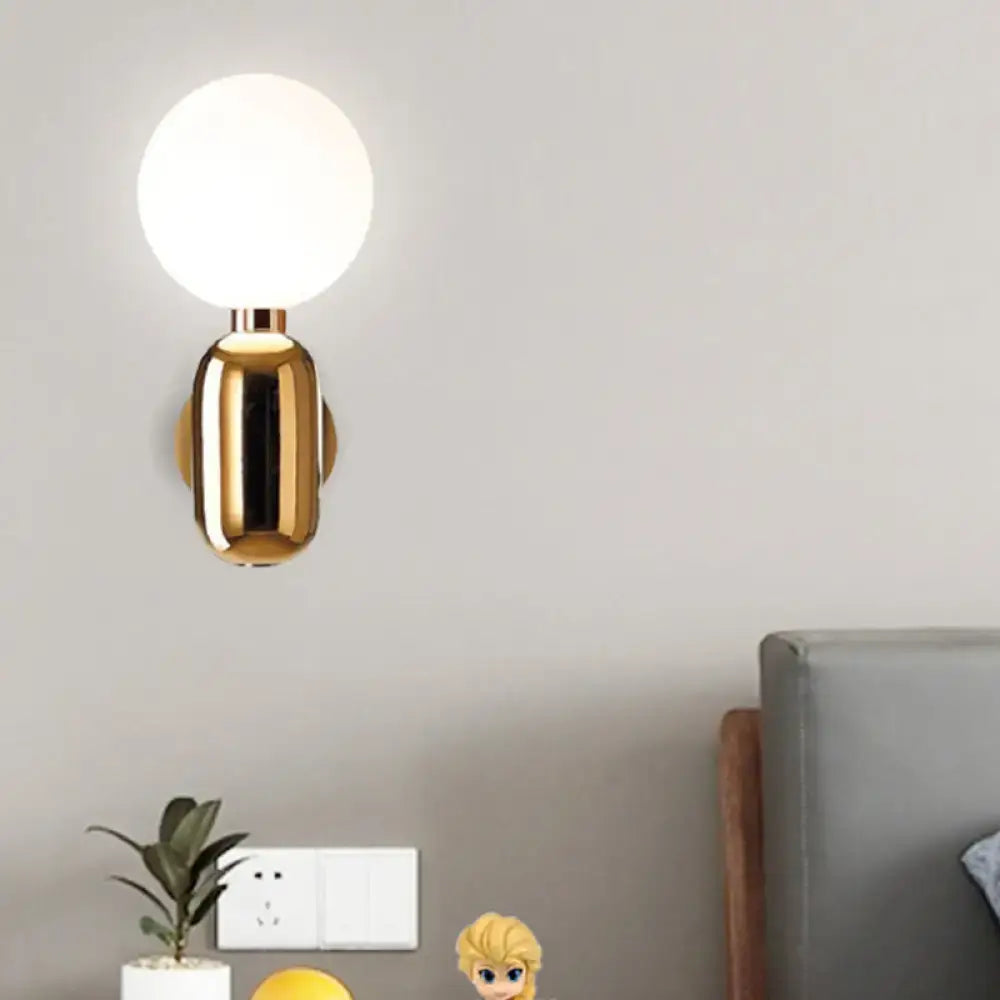 Modern gold white glass globe wall sconce with frosted globe compatible with e26 e27 bulbs for bedroom lighting