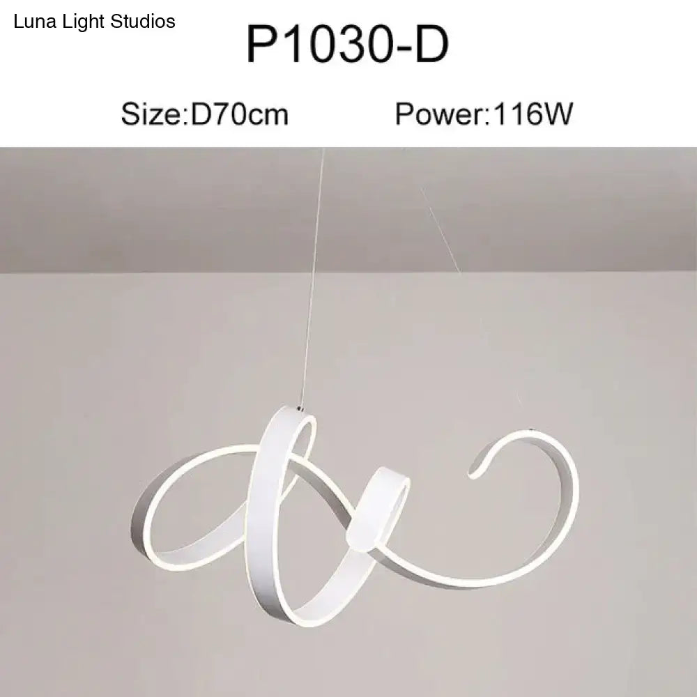 Modern gold and white led pendant lights featuring sleek cursive design ideal for dining room pendant lights