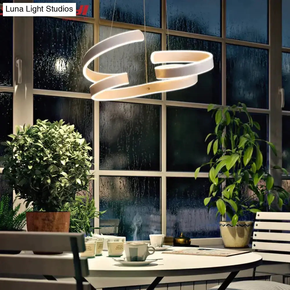Modern gold and white led pendant lights featuring a sleek white spiral design ideal for dining room pendant lights