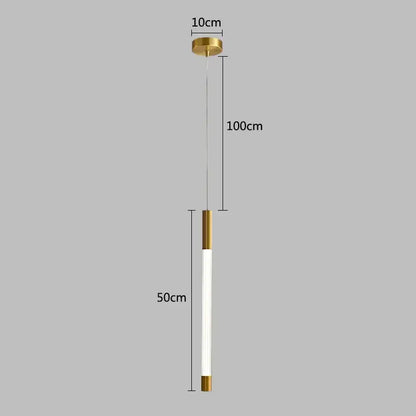 Modern gold pendant lights with sleek cylindrical white tube and gold metal caps for living room decorbites pendant lights