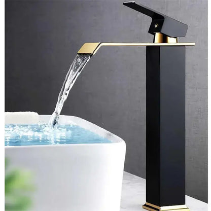 Modern gold and white waterfall basin faucet sleek black and gold design for bathroom sink decorbites gold white water flow