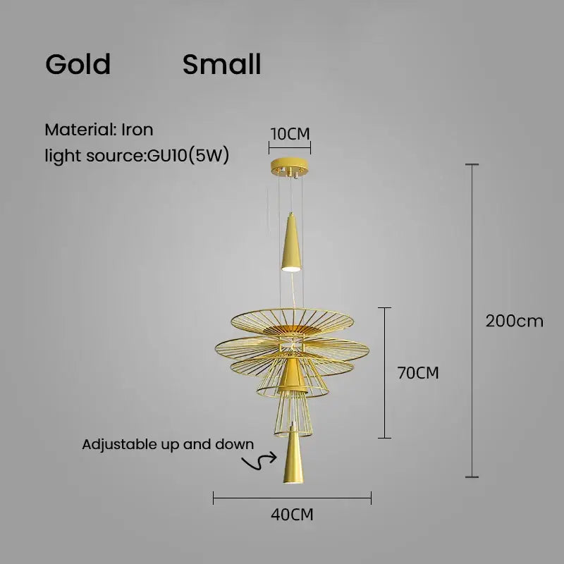Modern gold iron gravity suspension lamp with tiered petal design and adjustable hanging length for dining room