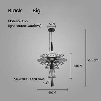 Black iron gravity suspension lamp with tiered radial wireframe design and gu10 bulb for dining room chandelier