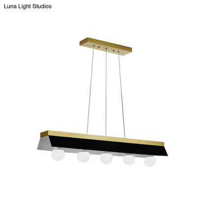 Decorbites modern rectangular pendant light with black white shade and frosted globe bulbs for restaurant use