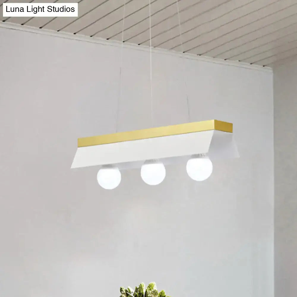 Decorbites modern rectangular pendant light with white matte finish gold accents and black white shade for restaurant use