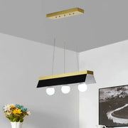 DecorBites modern wood island billiard light with gold metal frame and black white shade housing three led incandescent fluorescent bulbs