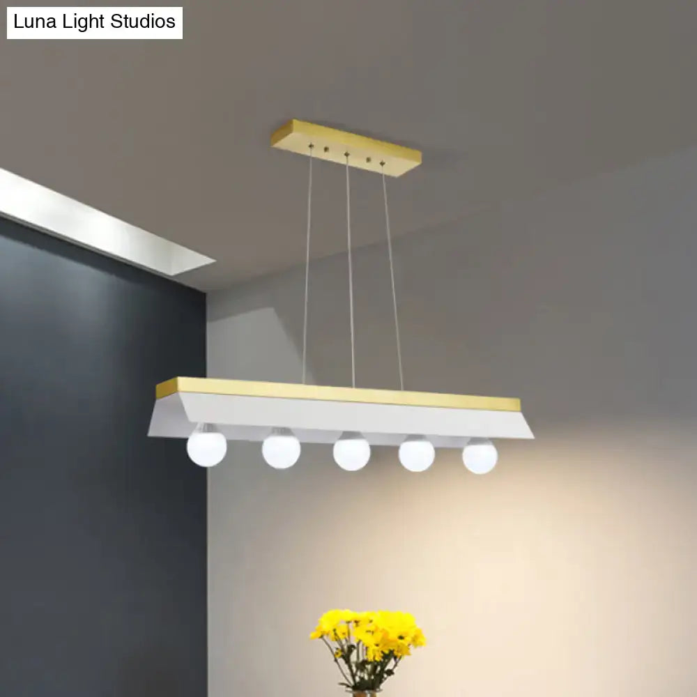 Decorbites modern wood island billiard light with sleek white and black white shade and five spherical led bulbs for restaurant