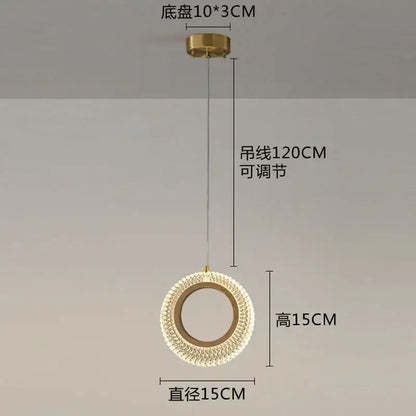 Modern gold woven decorbites crystal led chandelier with circular pendant light and sparkling crystal outer ring suspended by cord