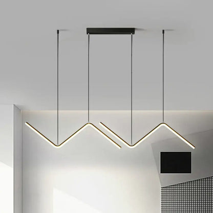 DecorBites minimalist black z-shaped island pendant light fixture with three angular led arms for dining room use