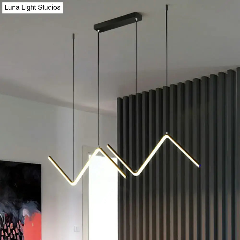 DecorBites™ minimalist black Z-shaped island pendant light fixture with sleek LED design for dining room illumination