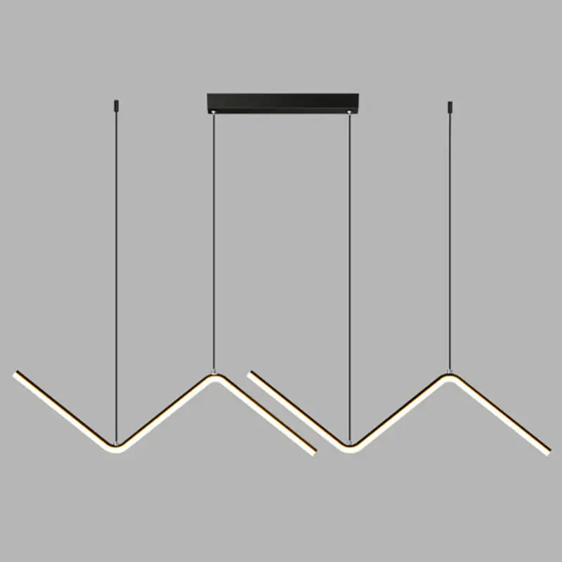Modern black zigzag pendant lighting fixture with sleek angular led strips ideal for dining room illumination