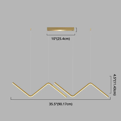 Modern gold-toned zigzag pendant lighting fixture with sleek minimalist design for dining room use