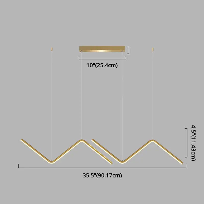 Modern gold-toned zigzag pendant lighting fixture with sleek minimalist design for dining room use