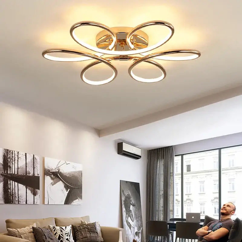 Modern golden aluminum ceiling lights featuring five interlocking ring design for living room decorbites ceiling lights
