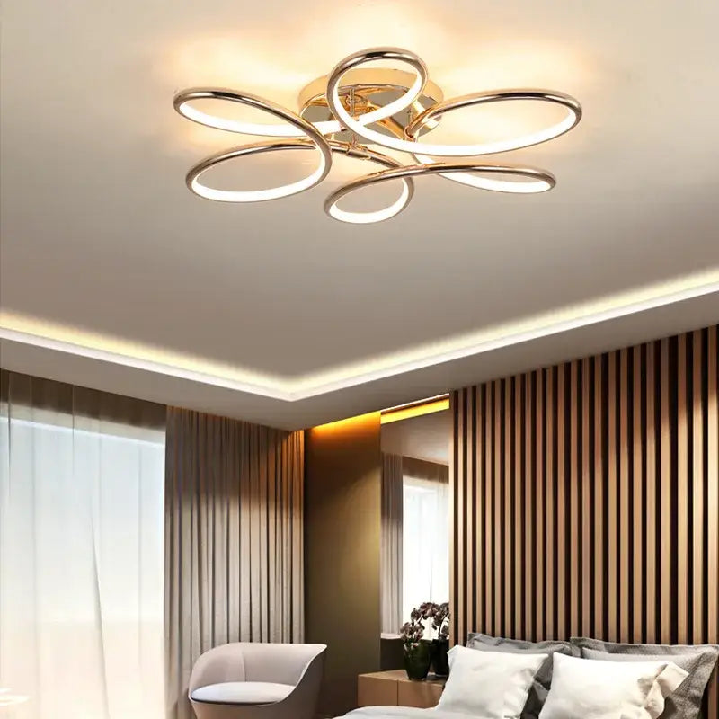 Modern golden aluminum ceiling lights with five interlocking ring design ideal for living room decorbites golden aluminum ceiling