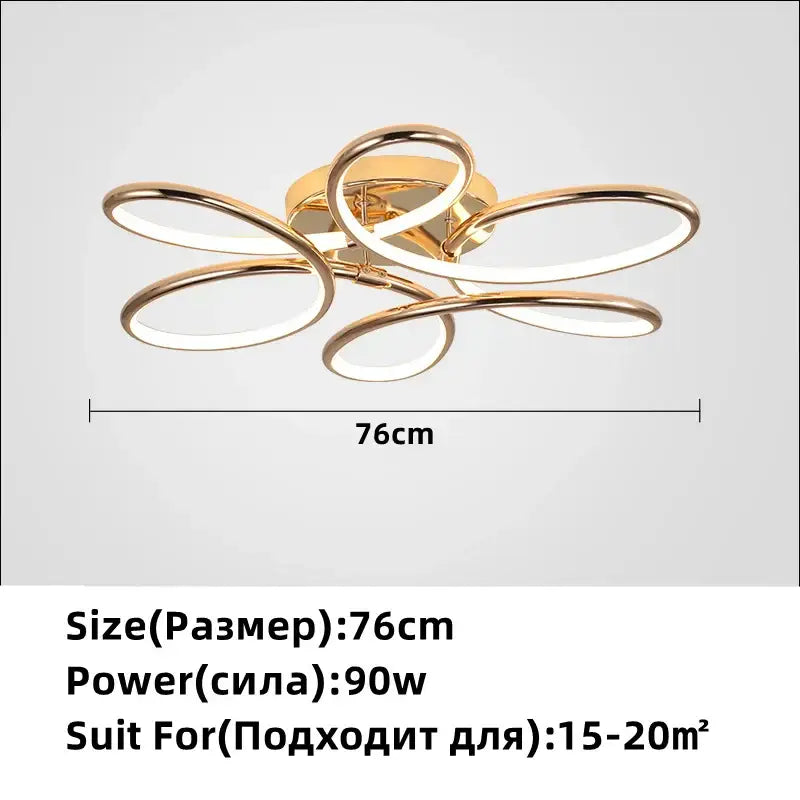 Modern golden aluminum ceiling lights featuring five intertwined circular rings with led lighting for living room decorbites golden aluminum ceiling