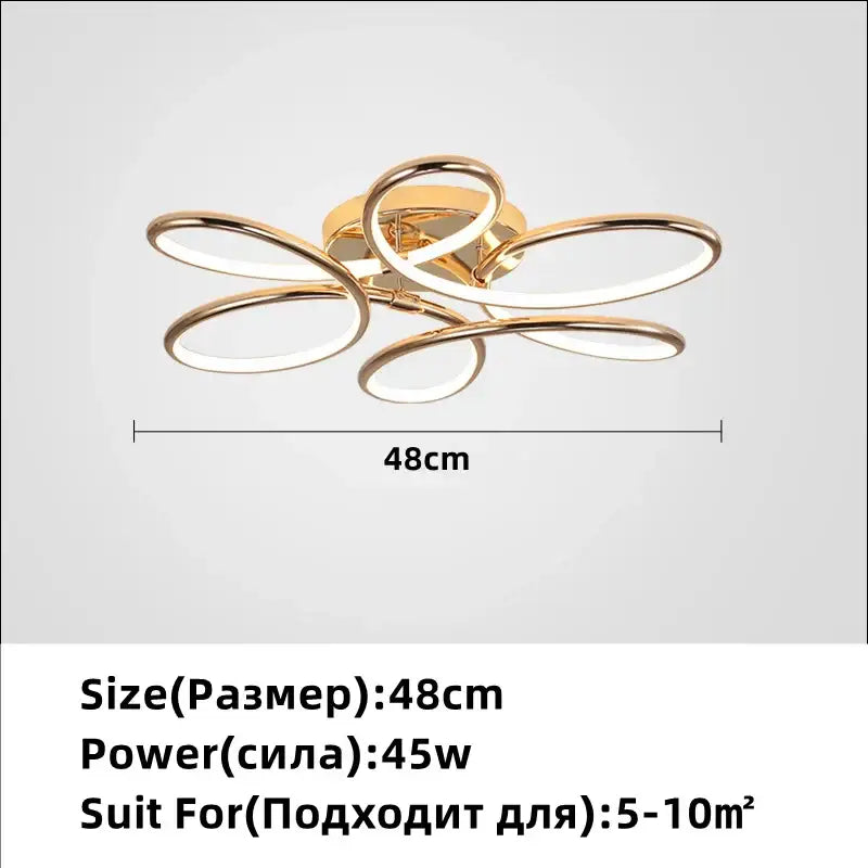 Modern golden aluminum ceiling lights featuring five intertwined circular rings with led lighting for living room decorbites golden aluminum ceiling