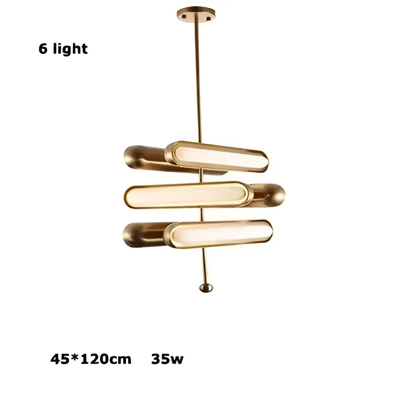 Modern golden art deco iron chandelier pendant light with brass finish and three warm cylindrical glass tubes for dining room decorbites golden art