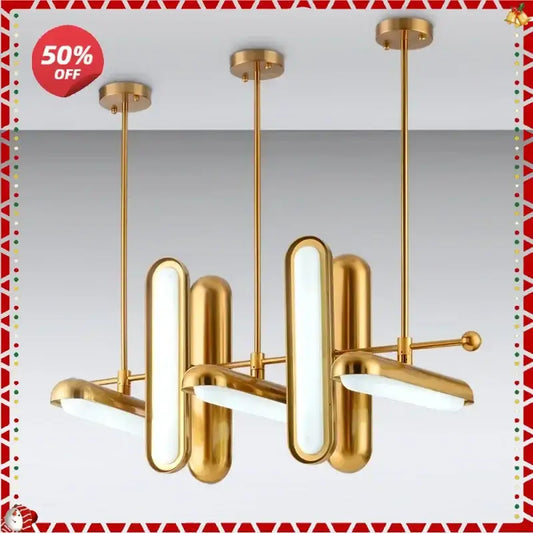 Modern golden art deco iron chandelier with gold finish and sleek cylindrical lights for dining room decorbites golden art